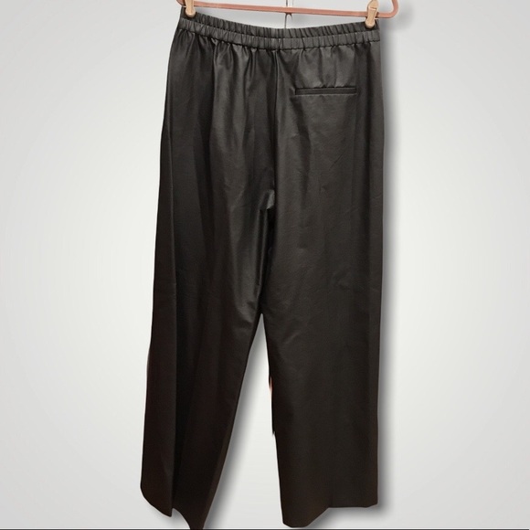 💃ZARA Vegan LEATHER PANTS HIGH-WAISTED PANTS ADJUSTABLE DRAWSTRING black 💃 - Picture 6 of 6